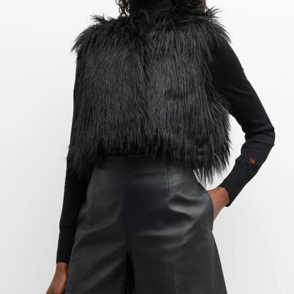 Alabama Muse Italy Women's Black Faux-Fur Lanny Vest Coat Jacket Size 40 - Picture 1 of 10
